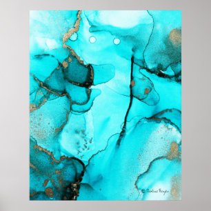 Poster Moderne tendance Abstrait biologique Turquoise Tur