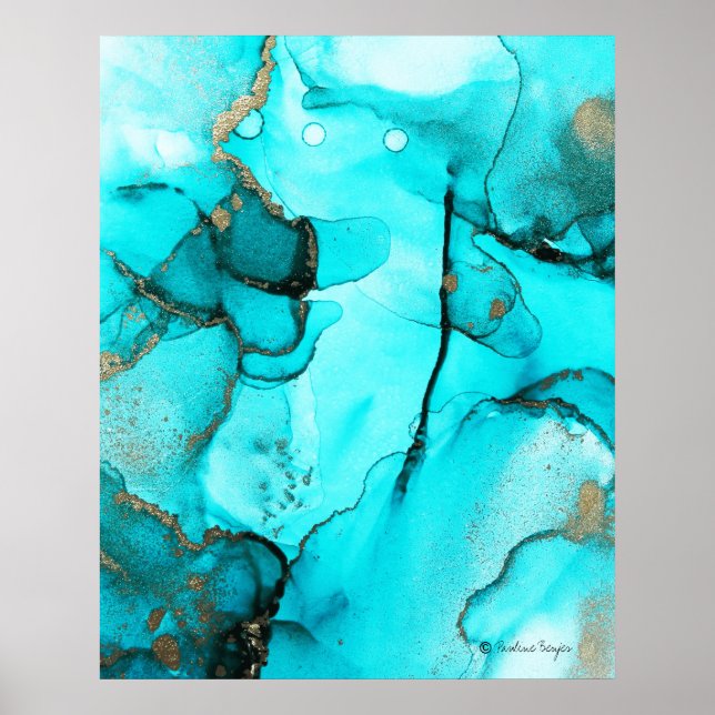Poster Moderne tendance Abstrait biologique Turquoise Tur (Devant)