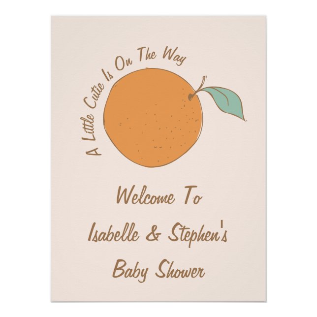 Poster Moderne Un Baby shower Orange Un Peu Cutie Accueil (Devant)