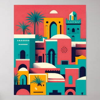 Poster Moderne Vintage Marrakech Maroc Vectoriel plat