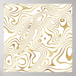 Poster Moderne White Gold liquid swirl Abstract