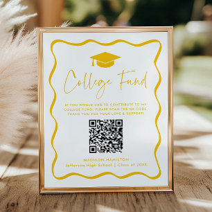 Poster Moderne Yellow College Fund Graduation QR Code sig