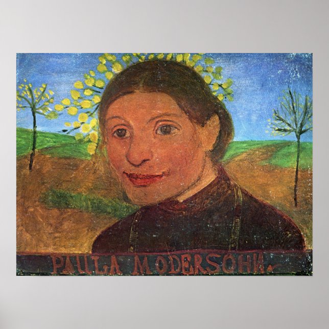Poster Modersohn-Becker - Autoportrait, Devant des fleurs (Devant)