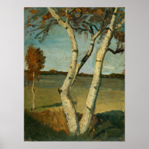 Poster Modersohn-Becker - Birken à deux troncs et paysage