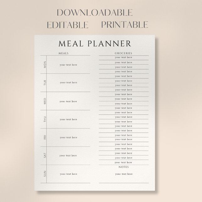 Poster Modifiable Printable Moderne Planificateur de repa (Créateur téléchargé)