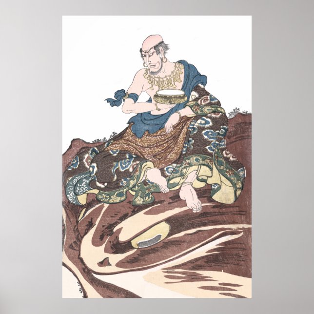 Poster Moine bouddhiste immortel d'Ukiyo-e sur une tête (Devant)