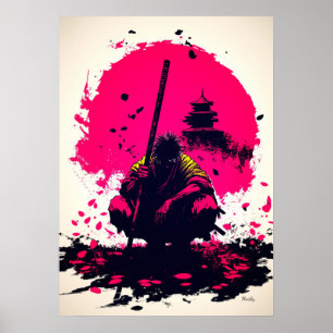 Poster Moine Guerrier Silencieux sous le Soleil Levant