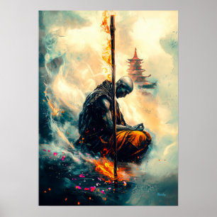 Poster Moine Zenfire – Le Chemin des Flammes Éternelles