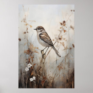 Poster Moineau dans un champ impression, Mur rustique Cot