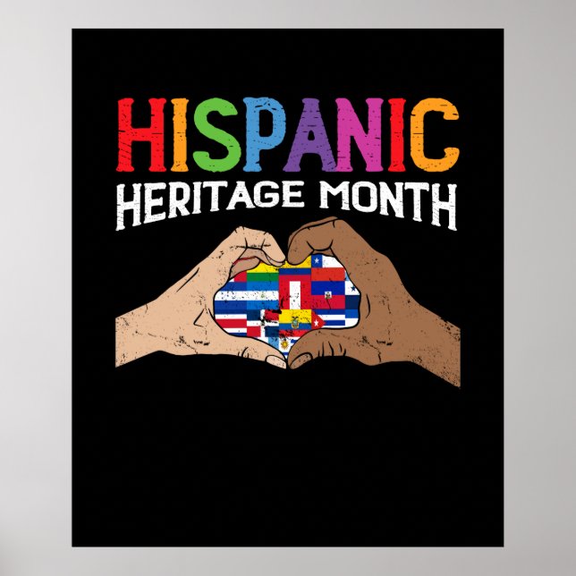 Poster Mois du patrimoine hispanique Main Coeur Flags (Devant)