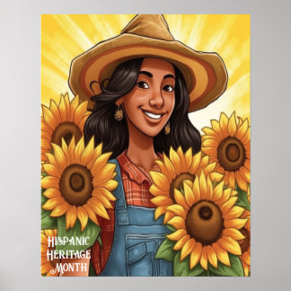 Poster Mois du patrimoine hispanique tournesol fille femm