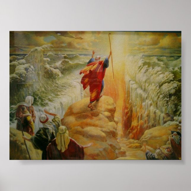 Poster Moïse écartant l'empreinte rouge de la mer. (Devant)