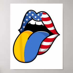 Poster Moitié Américain Moitié Ukrainien Drapeau États-Un