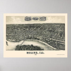 Poster Moline, IL Carte panoramique - 1889