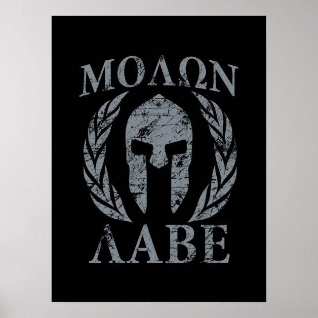 Poster Molon Labe Grunge Masque spartiate (Devant)