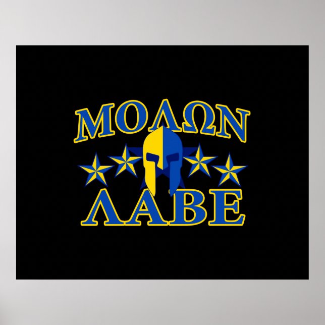 Poster Molon Labe Spartan Warrior 5 étoiles Bleu Jaune (Devant)