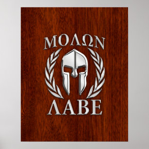 Poster Molon Labe Spartan Warris Laurels Chro Wood Print