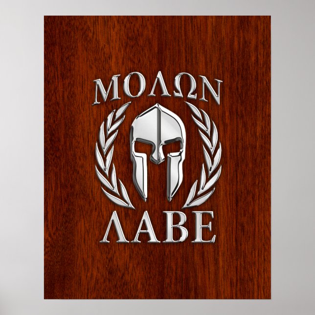 Poster Molon Labe Spartan Warris Laurels Chro Wood Print (Devant)