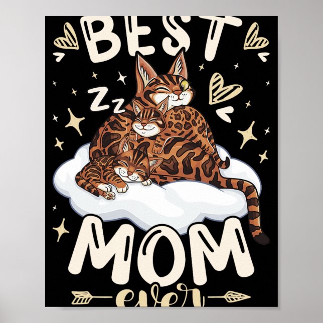 Poster Mom Ever, Bengal Cat 2 Kittens, Mother's Day, Moth (Devant)