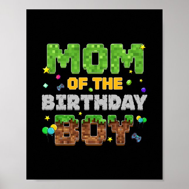 Poster Mom Of The Birthday Boy Pixel Gamer Party Matching (Devant)