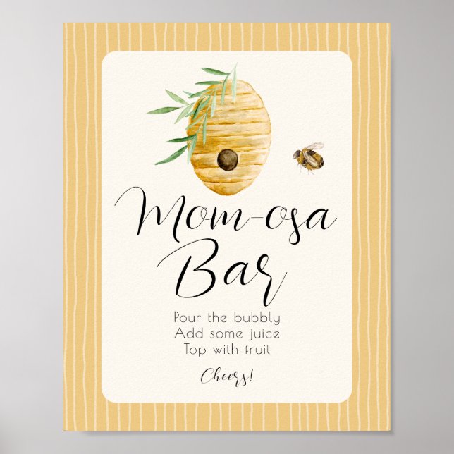 Poster Mom-osa Bar Bee Themed Baby Shower Table Sign (Devant)