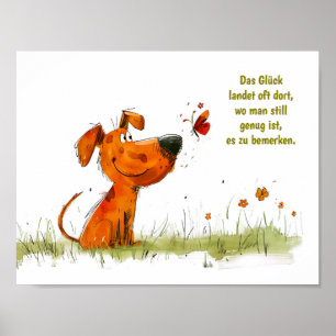 Poster Moment de chien et de papillon de bande dessinée à