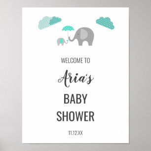 Poster Mommy Baby Elephant Nuages Baby shower Bienvenue