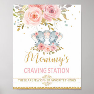 Poster Mommy's Craving Station Elephant Twins Baby shower
