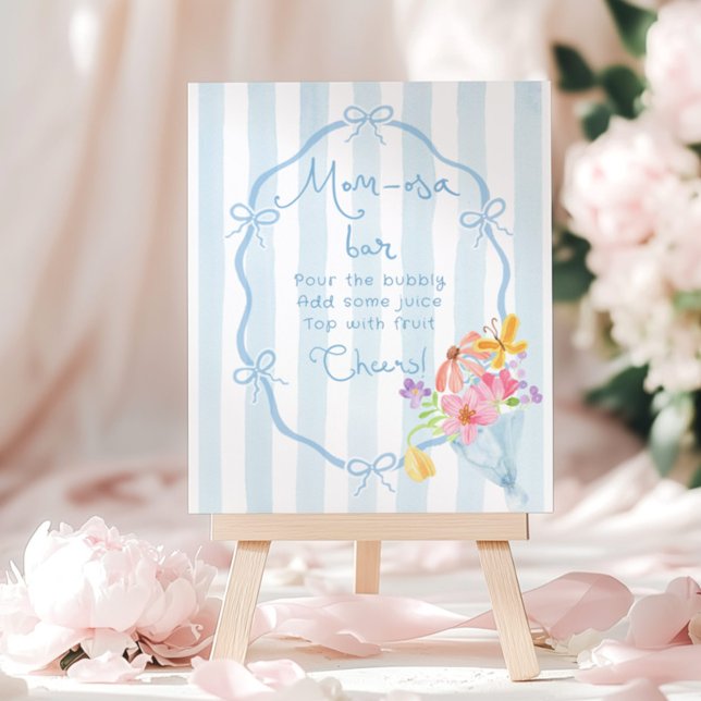 Poster Momosa Bar Baby shower floral bleu Whimsical (Créateur téléchargé)