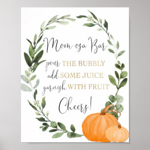 Poster Momosa bar chute citrouille verdure baby shower or