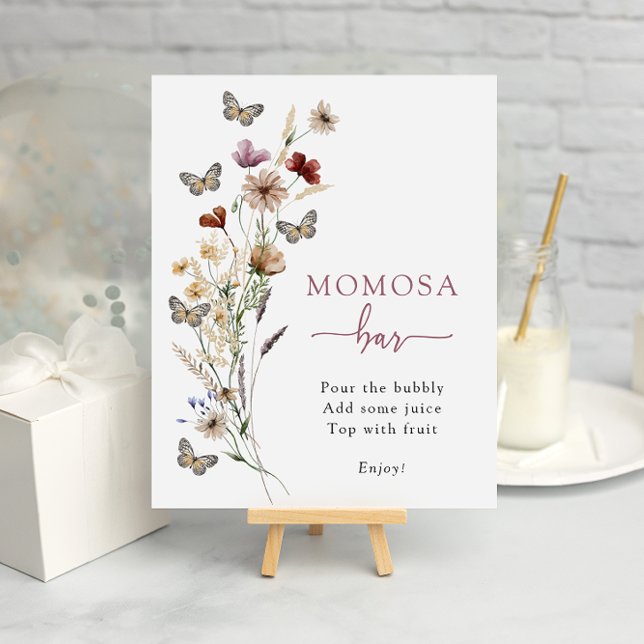 Poster Momosa Bar Fleur sauvage rose (Dusty Pink Wildflower Mimosa Bar Poster with Butterflies by Painted Paperie
)