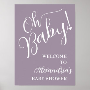 Poster Mon bébé ! Calligraphie Baby shower violet Bienven