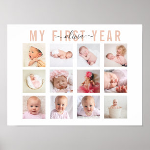 Poster Mon bébé de première année Nom 12 Photo Collage Po