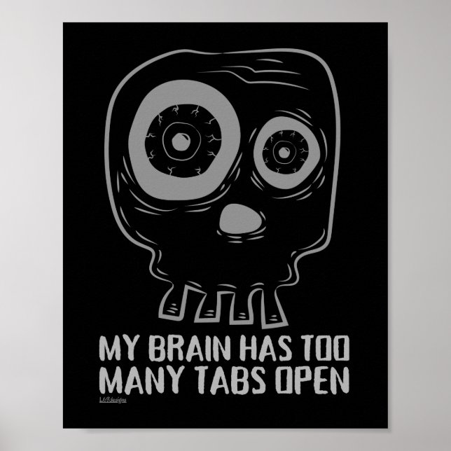 Poster MON CERVEAU A TROP D'ONGLETS OUVERTS drôle (Devant)