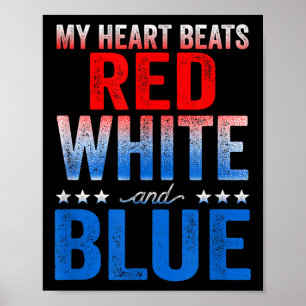 Poster Mon cœur bat rouge blanc et bleu Drapeau américain
