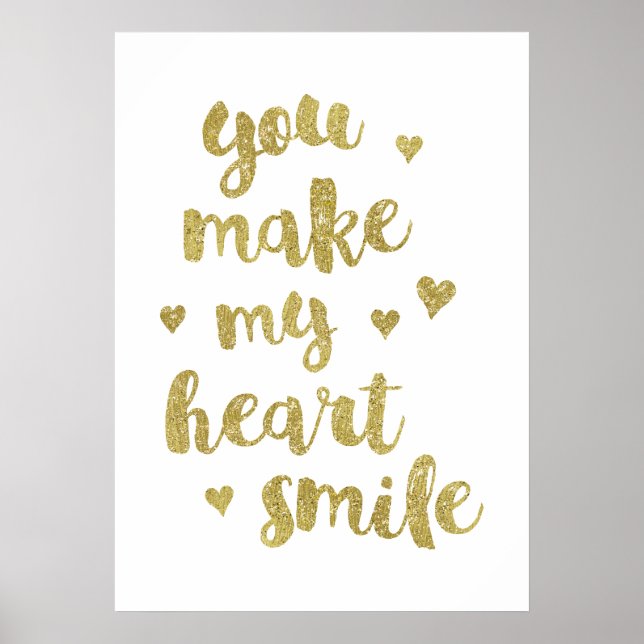 Poster Mon coeur sourit Citation de calligraphie d'or (Devant)
