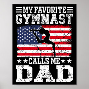 Poster Mon Gymnaste Favori M'appelle Papa Drapeau Usa Fêt