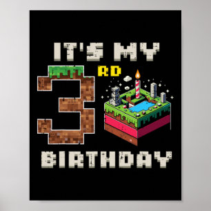 Poster Mon jeu pixel de 3ème anniversaire 3 Gâteau Vidéo 