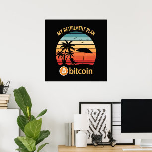 Poster Mon Plan de Retraite Bitcoin Plage Coucher de Sole