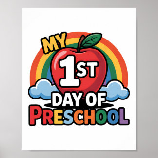Poster Mon premier jour d'école maternelle Rainbow Apple