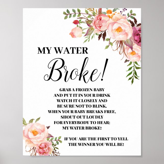 Poster Mon Water Broke signe rose Baby shower de jeu (Devant)