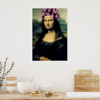Poster Mona Lisa avec rouleaux à cheveux roses Leonardo d