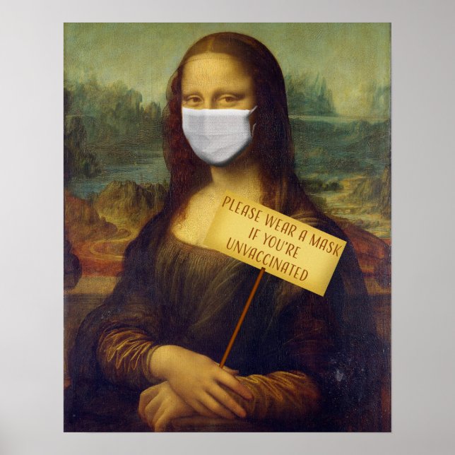 Poster Mona Lisa dit s'il vous plaît porter un masque (Devant)