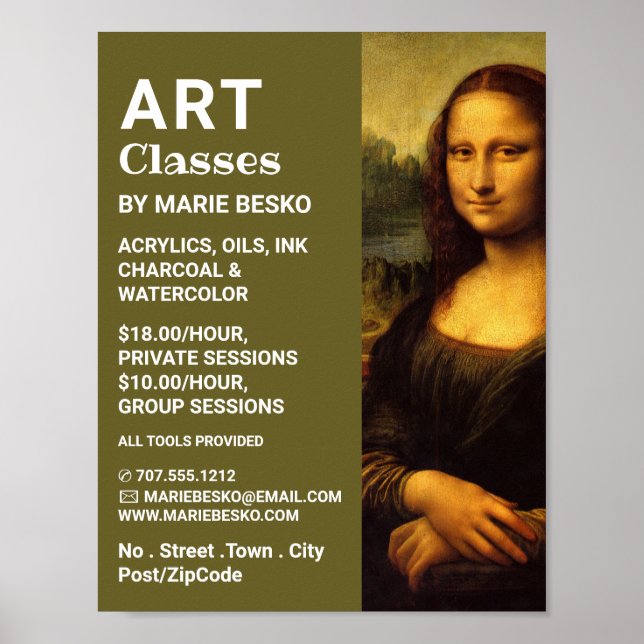 Poster Mona Lisa, Leonardo Da Vinci, Cours d'Art (Devant)