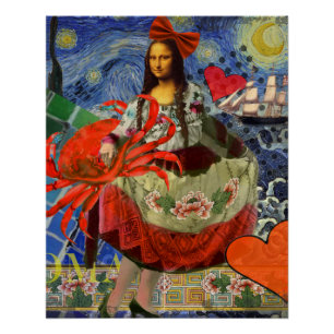 Poster Mona Lisa Starry Night Collage : surréalisme fanta