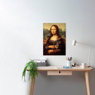 Poster Mona Lisa tenant du thé chaud (Leonardo da Vinci)
