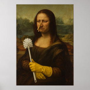Poster Mona Lisa tenant une brosse de toilette