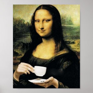 Poster Mona Lisa tenant une tasse de thé Leonardo da Vinc