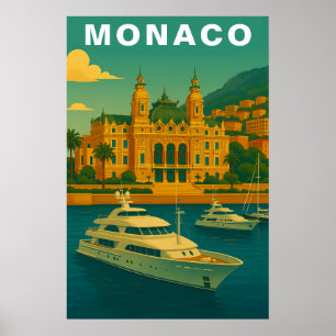 Poster Monaco Méditerranée Vintage Port & Yacht