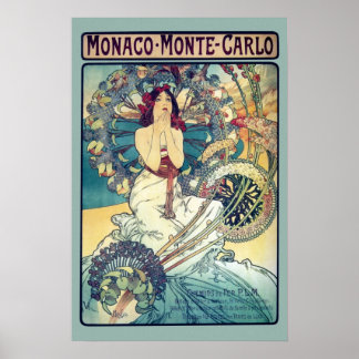 Poster Monaco Monte-Carlo (couleurs Turquoises - muettes)